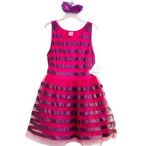 Disney Store Cheshire Cat Costume NEW Glitter Stripe Dress Whimsical Cosplay SzL